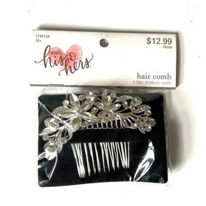 Bridal Hair Veil Comb Crystal Rhinestone 4" His & Hers Silver Elegant Floral NEW